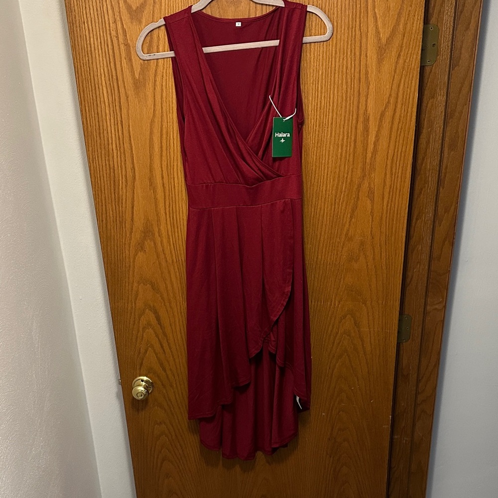 HALARA Women's Burgundy High Low Dress